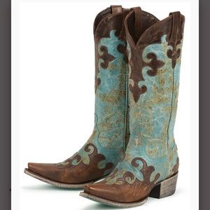 LANE cowboy boots turquoise and brown size 8